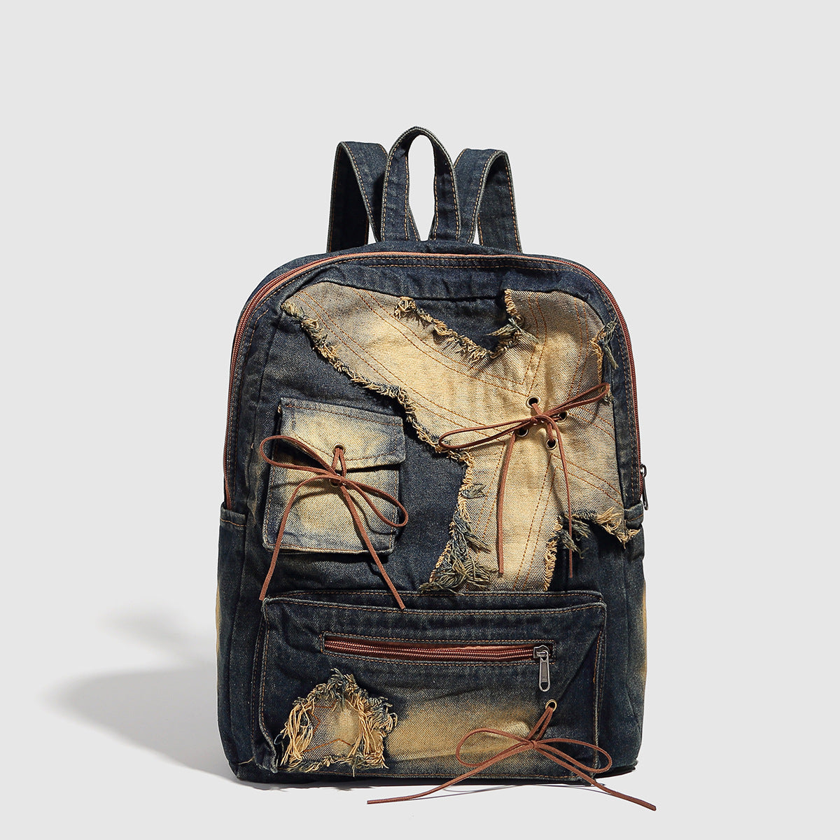 Washed Denim Retro Backpack Large Capacity Commuter Bag