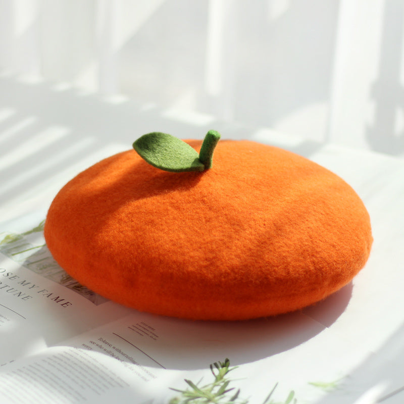 Painter Hat Parent-child Wool Felt Orange Orange Beret