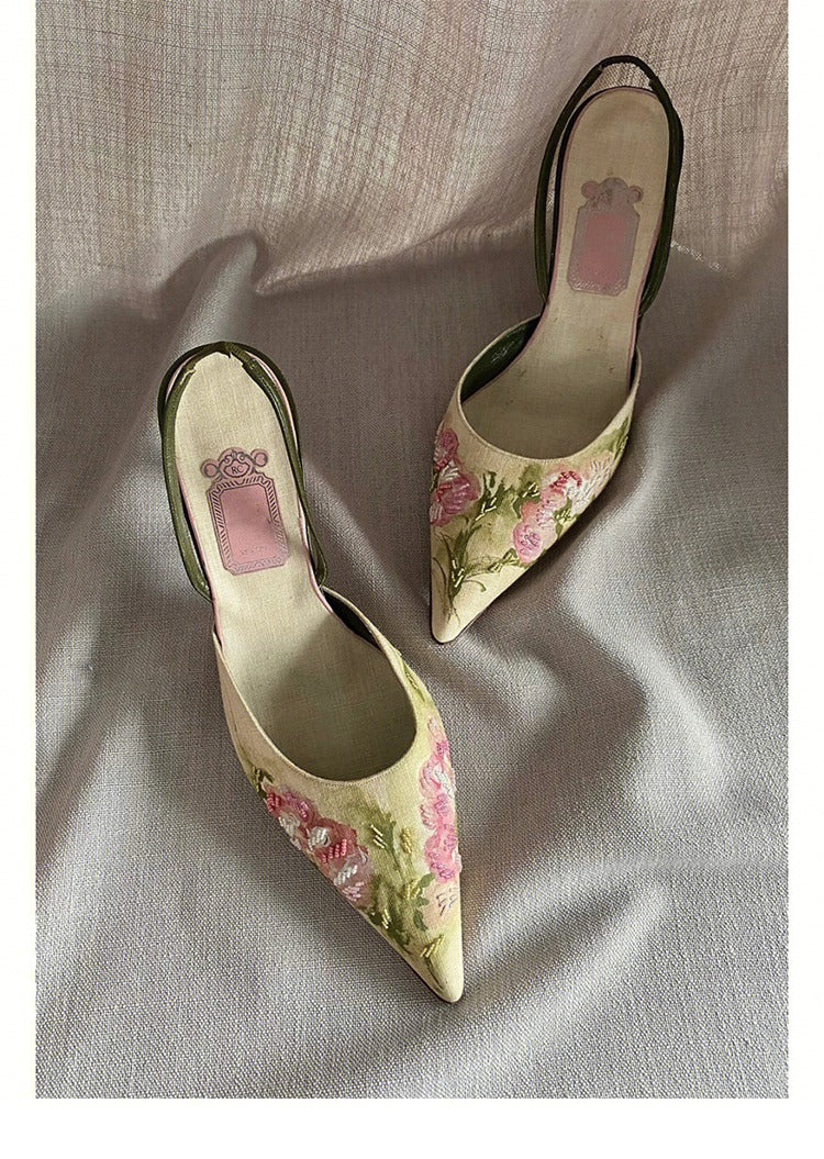 Vintage Pointed Embroidered High Heels