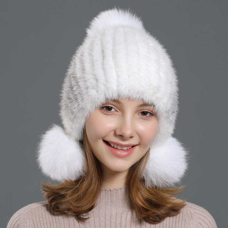 Korean Style Fox Fur Ball Fur Hat Women