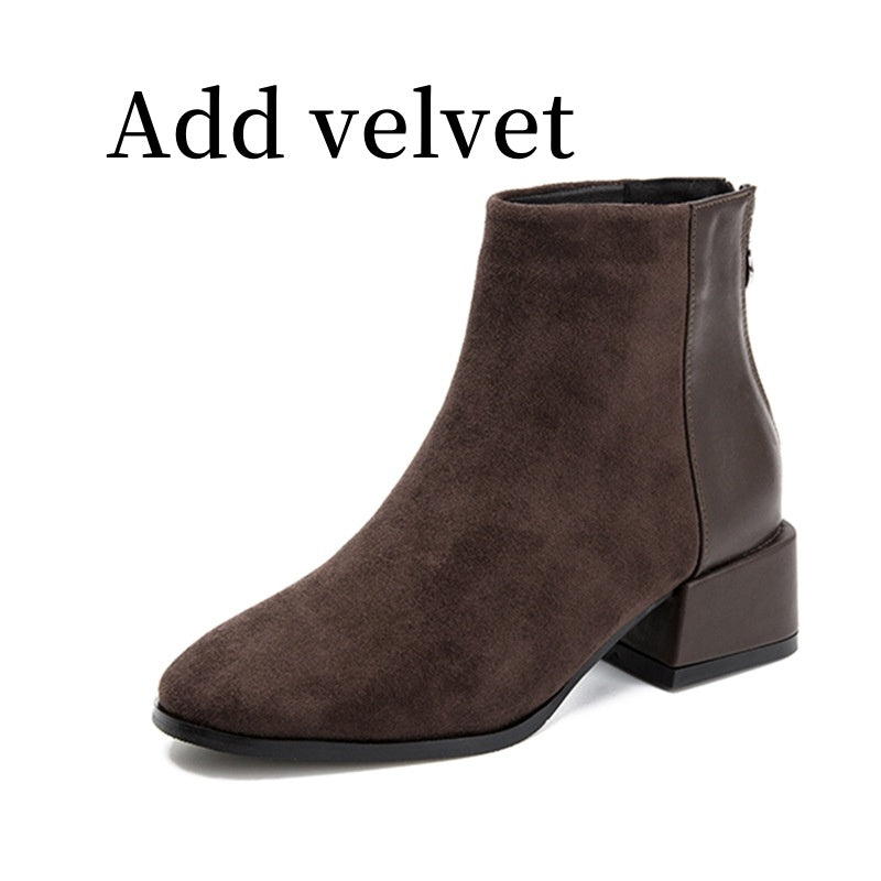 Retro Square Heel Pointed Toe Ankle Boots Fashion Versatile Chelsea Boot Women's Shoes