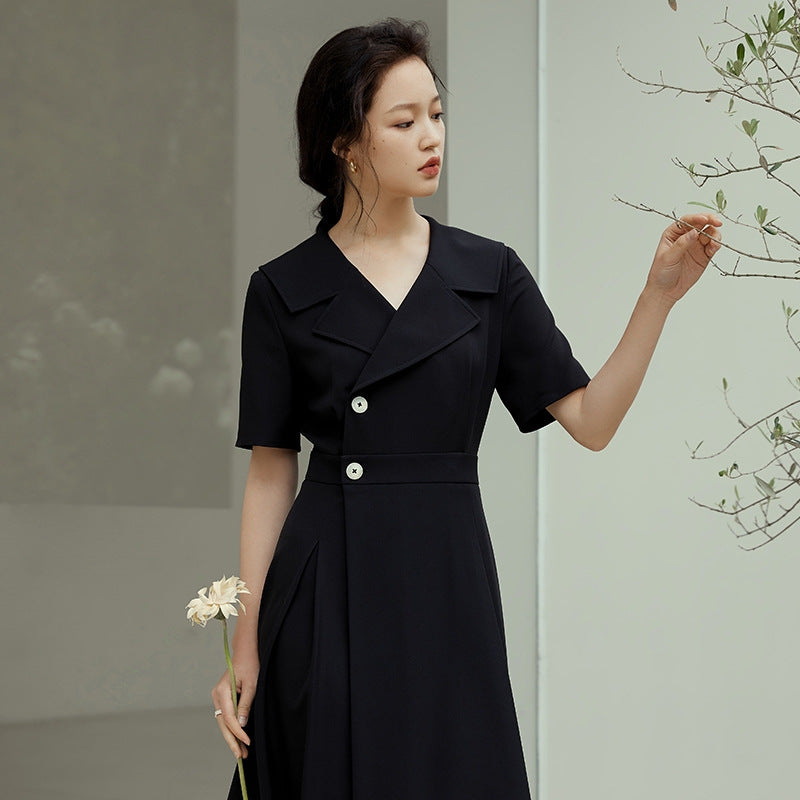 Professional Suit Dress Female Summer New Hepburn Style Temperament Was Thin Long Skirt