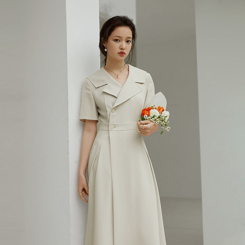 Professional Suit Dress Female Summer New Hepburn Style Temperament Was Thin Long Skirt