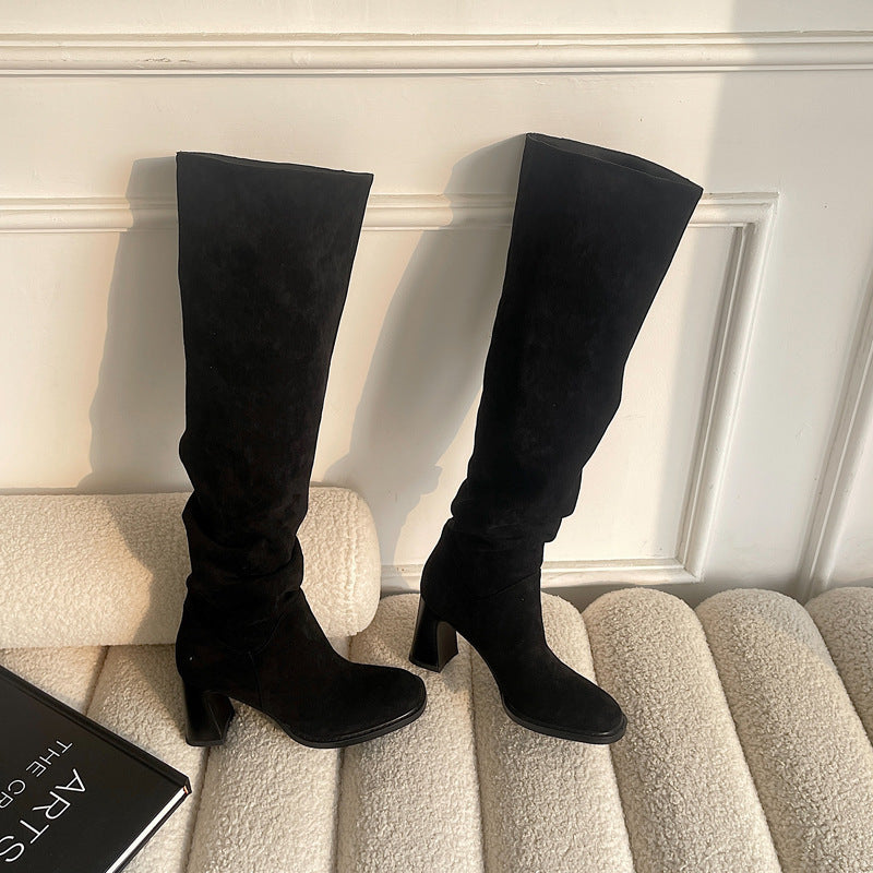 Slimming Chunky Heel High Boots