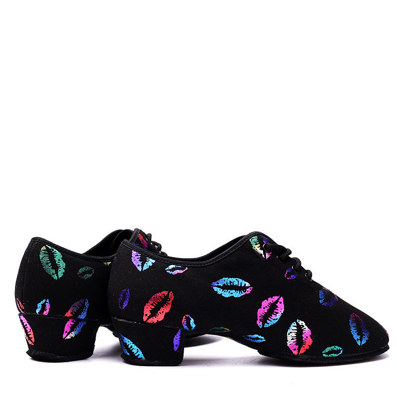 Autumn And Winter Color Lip Print Professional Dancing Shoes