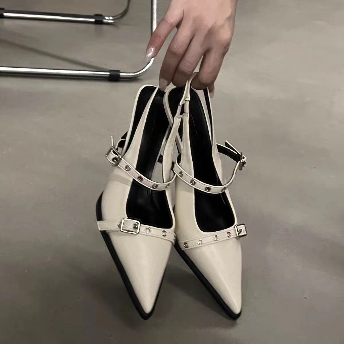 Thick Heel Ankle-strap Pointed Toe Chunky Heel Mary Jane Shoes