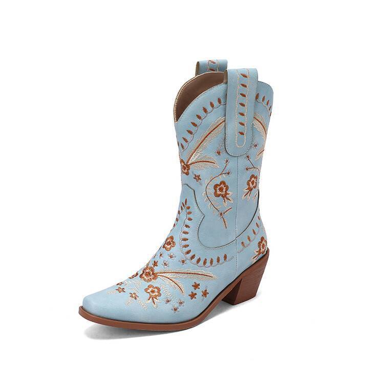 Chunky Heel Embroidery Knee-high Cowboy Boots