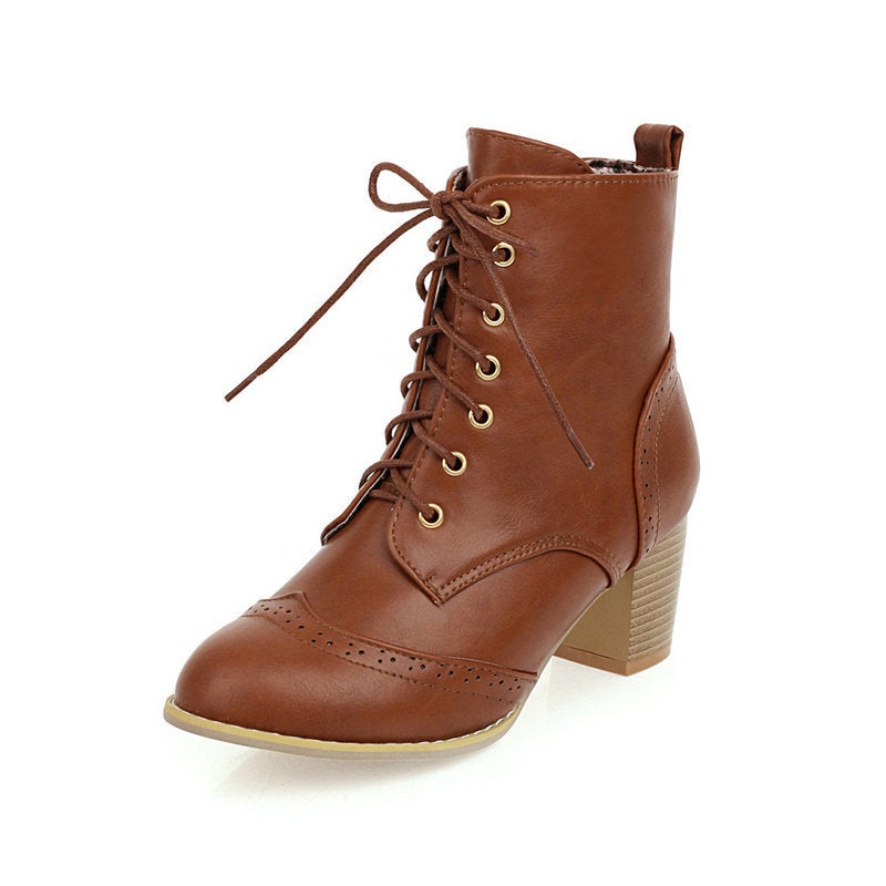 Autumn And Winter New Chunky Heel Front Lace-up Martin Boots