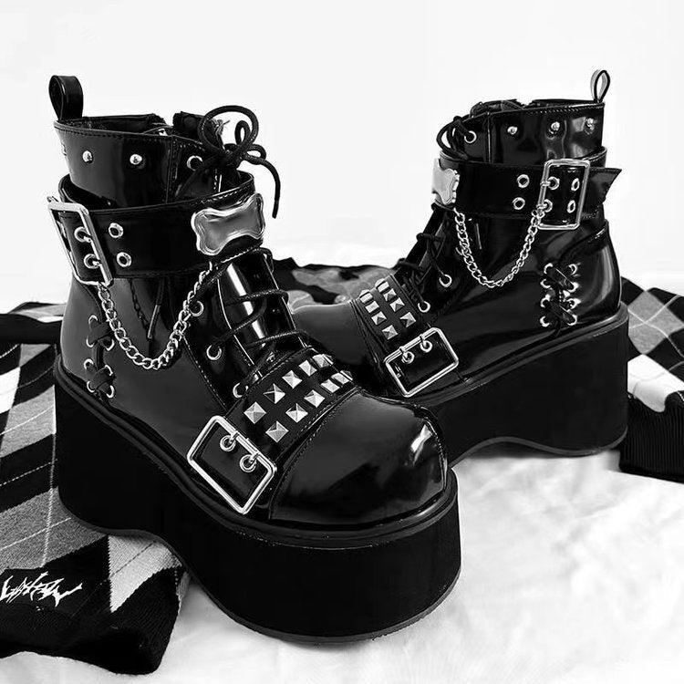 Punk Belt Buckle Platform Y2g Shoes Gothic Platform Shoes Boots