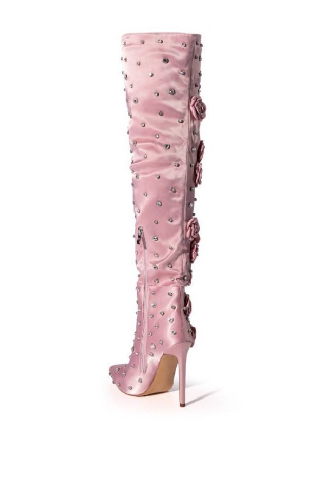 Silk Cloth Rivet Rose Over-the-knee Boots