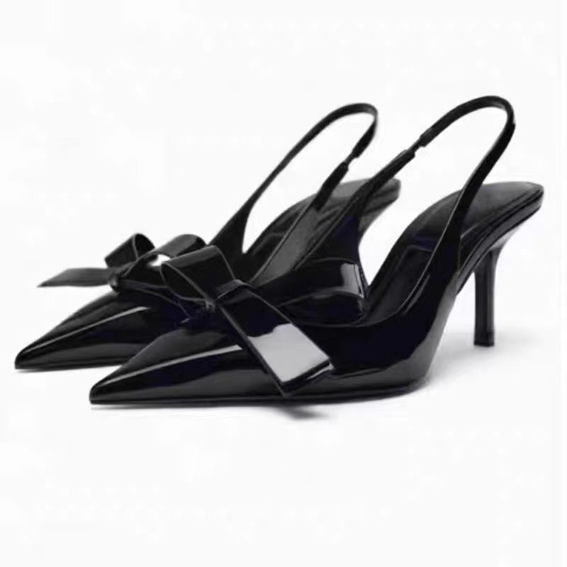 Women's Fashion Bowknot Pointed Patent Leather High Heels