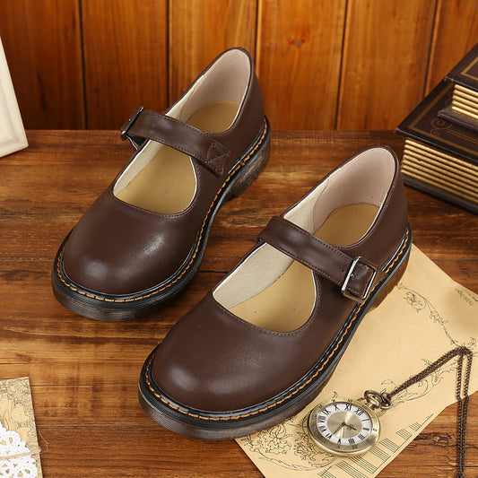 Artistic Retro Low Cut Round Head Preppy Style Doll Leather Shoes