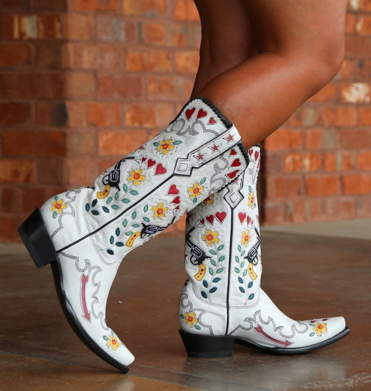 Women's Mid-calf Embroidered Pointed Square Heel Pu Low Heel Fashion Boots