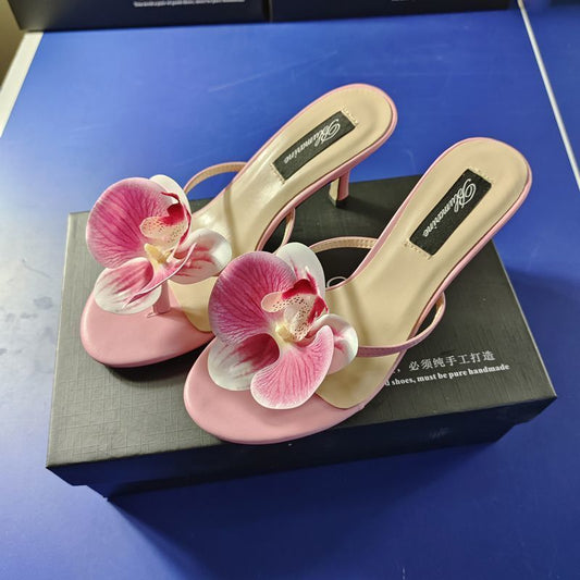 Zapatillas de tacón alto con flores de moda de verano para mujer