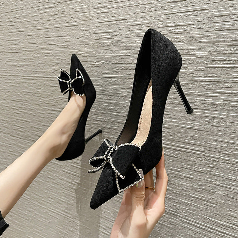 Women's Korean-style Bowknot Shoes Stiletto Low-cut High Heel