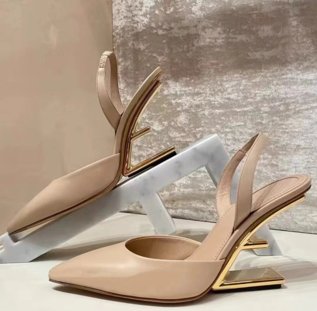 Solid Color Pointed Toe Toe Cap Hollow High Heel Sandals