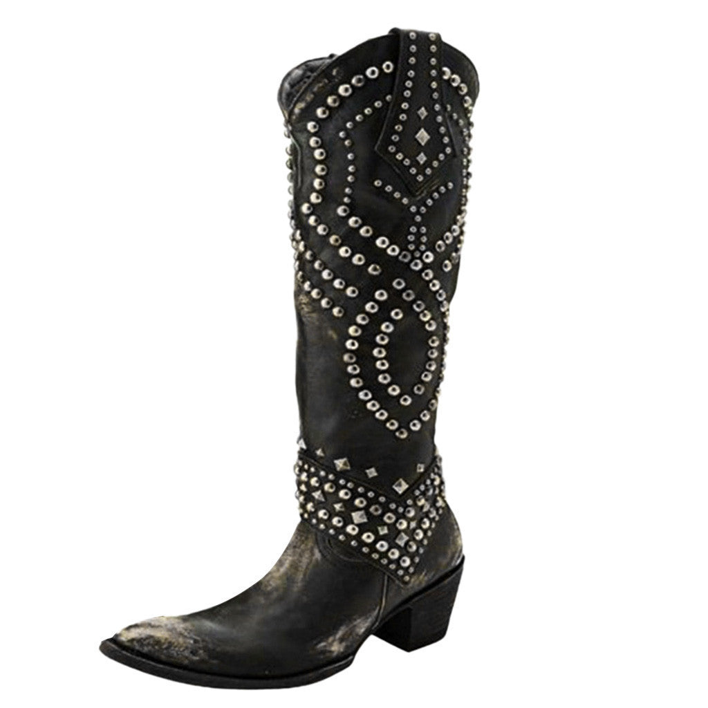 Rivet Female Boots With Chunky Heels