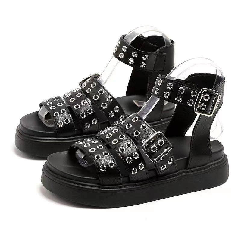 Women's Open Toe Thick Bottom Outdoor Rivet Button Sandals