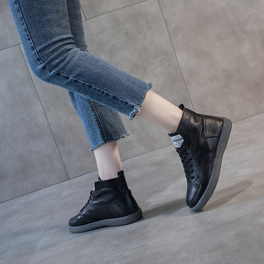 Ankle Boots Plus Size Autumn And Winter Wild Beef Tendon Soft Bottom Genuine Leather Shoes Flat Martens Boots