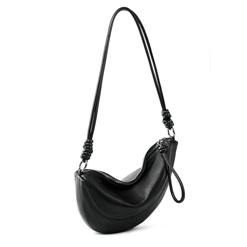 Full-grain Sheepskin Croissant Genuine Leather Saddle Bag Underarm Crossbody Bag