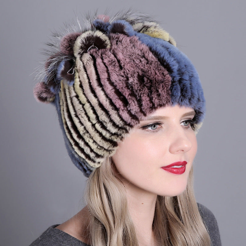 Woven Women's Fur Hats Warm And Thick Warmth Ladies Colorful Knitted Hats