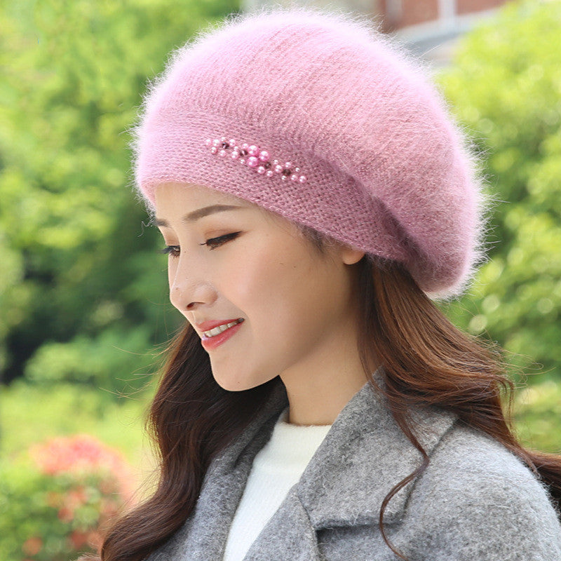 Winter Warm Fashion Knitted Confinement Hat Casual Beret Cute Rabbit Fur Hat