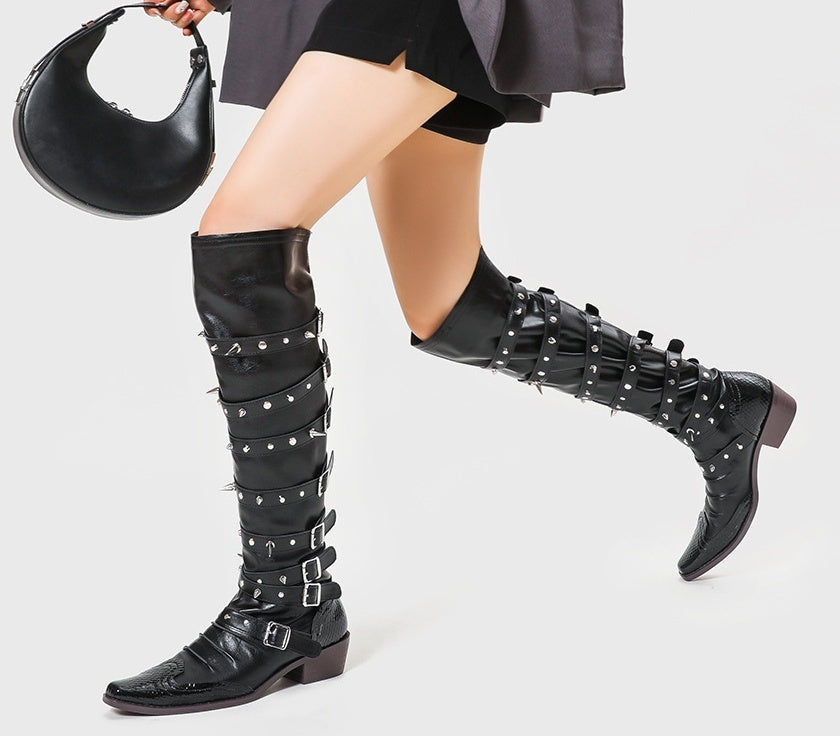 Punk Goth Wind Wide Tube Cowboy Boot Waste Soil Pointed-toe Boots Female