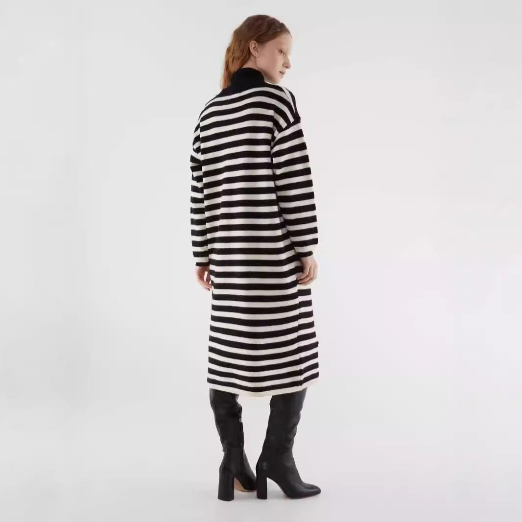 Fashion Ladies Striped Dress Sweater