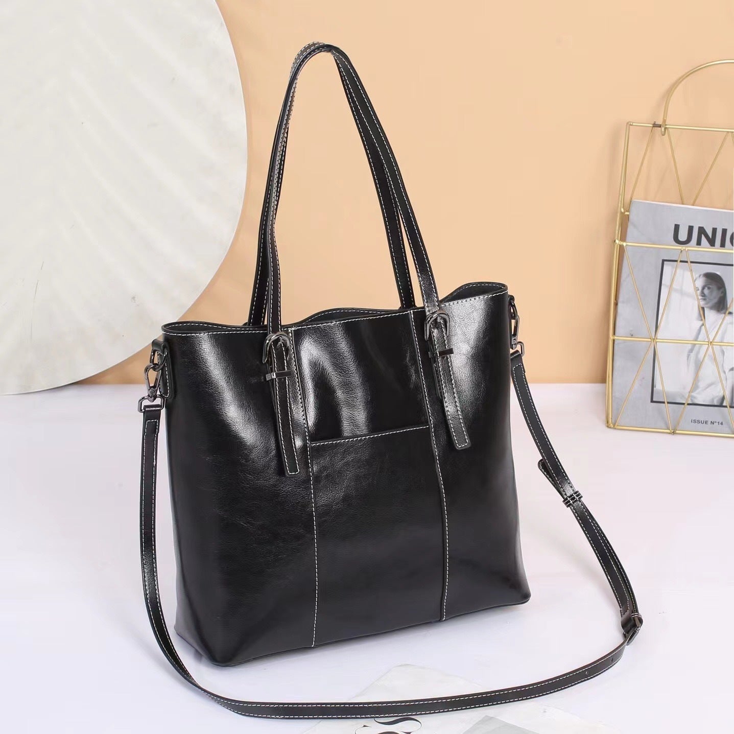 Big Bag Genuine Leather  Capacity Cowhide Messenger Bag Female Hand-held Tote