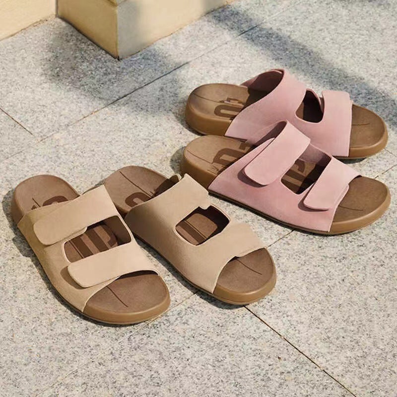 Zapatillas planas de verano para mujer de piel auténtica para exteriores