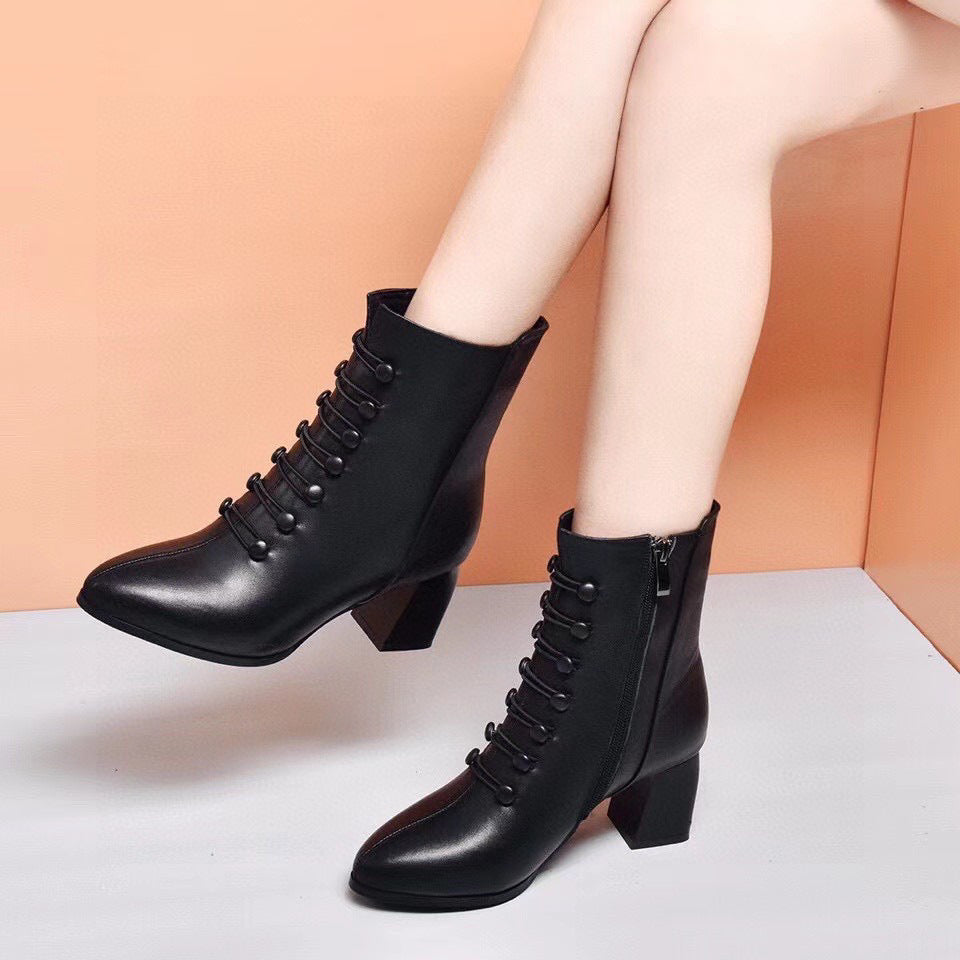 British Style Double Breasted Chunky Heel Fashion Boots