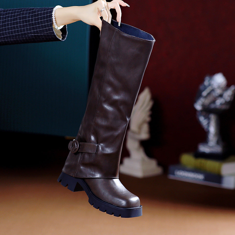 Autumn And Winter Belt Buckle Non-slip Chunky Heel Pants Boots