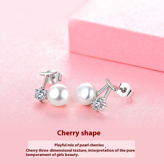 Cherry Light Luxury Freshwater Pearl Ear Studs Women