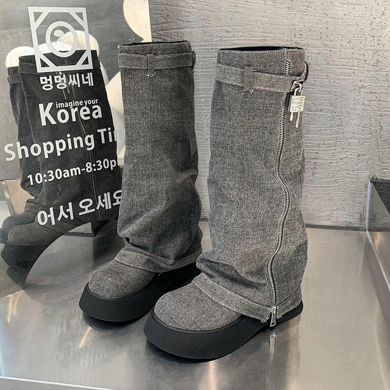 Botas vaqueras con plataforma estilo francés para mujer