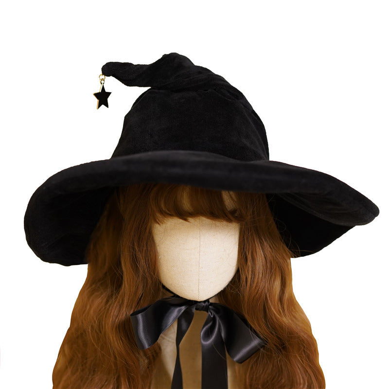 Freely Shaped Suede Witch Hat With Bow Tie