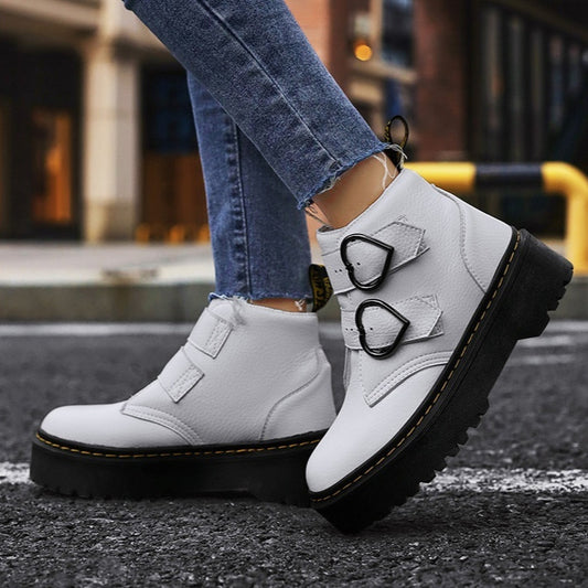 Thick-soled Heart-shaped Buckle Lazy Women's Boots