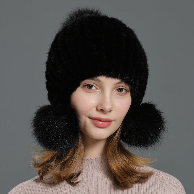 Korean Style Fox Fur Ball Fur Hat Women