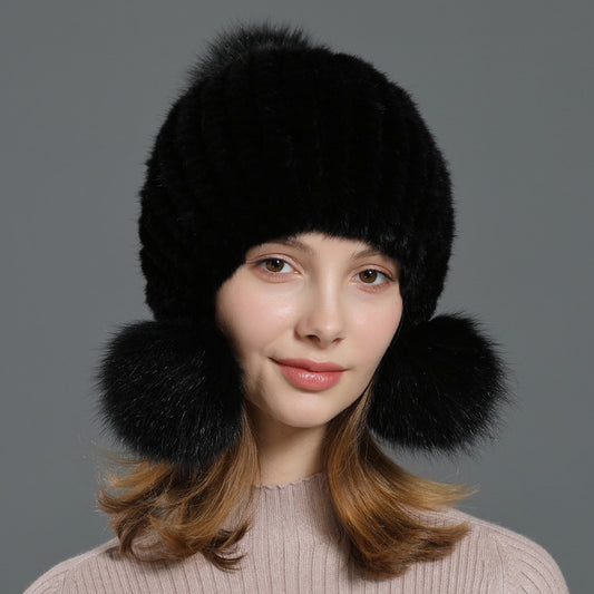 Korean Style Fox Fur Ball Fur Hat Women