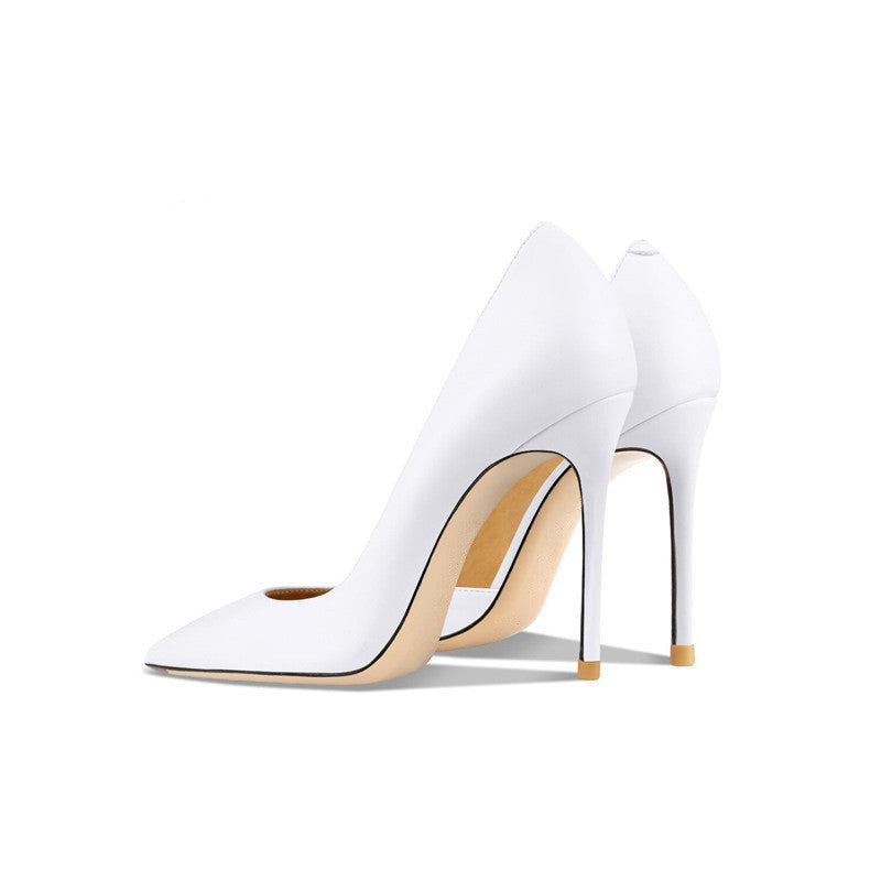 Women's Pointed Toe White Hollow-out High Heels