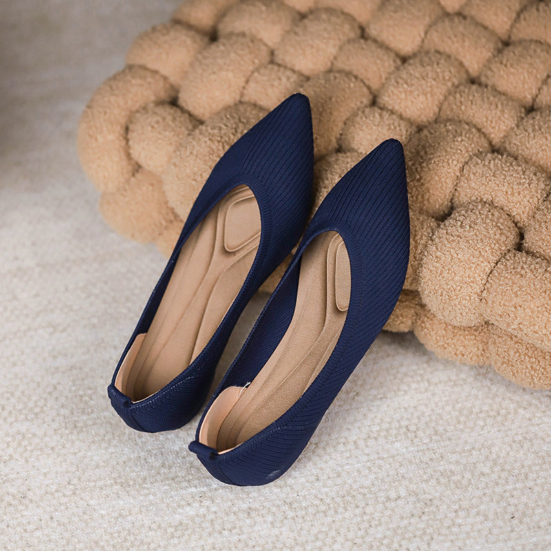 Pointed Toe Shallow Mouth Knitted Woven Flat Pumps Women