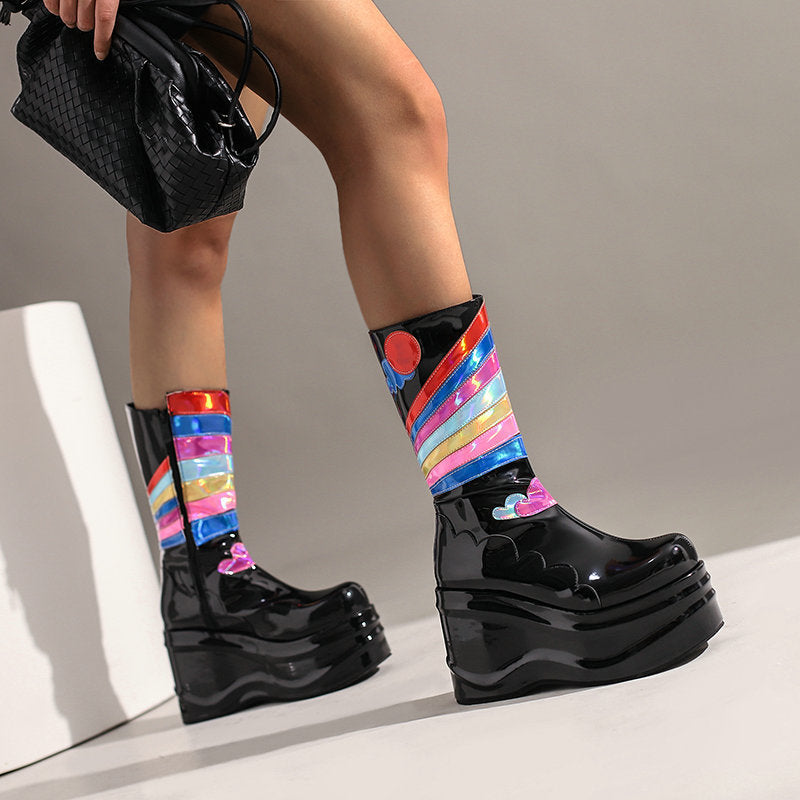 Botas hasta la rodilla con plataforma y cremallera lateral estilo punk para mujer