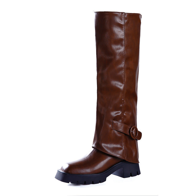 Autumn And Winter Belt Buckle Non-slip Chunky Heel Pants Boots