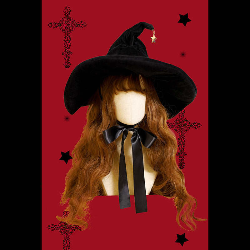 Freely Shaped Suede Witch Hat With Bow Tie