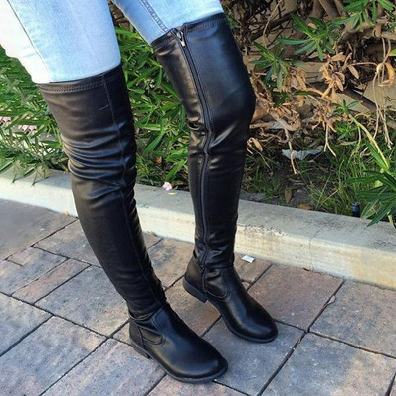 Round Head Low Square Heel Over The Knee Boots