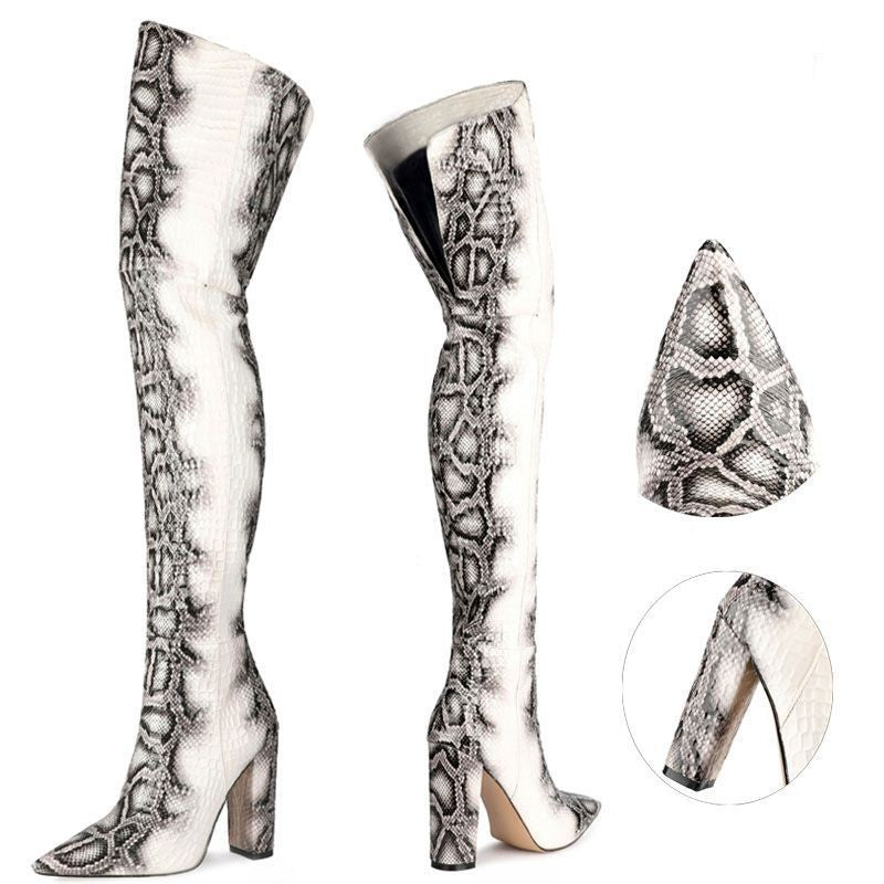 Pointed Snakeskin High Over The Knee Boots Plus Size