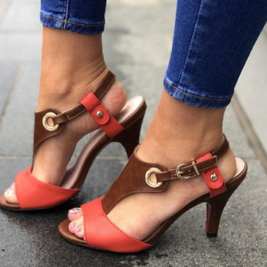 Buckle Open Toe Peep Toe Thin Mid Heel Sandals