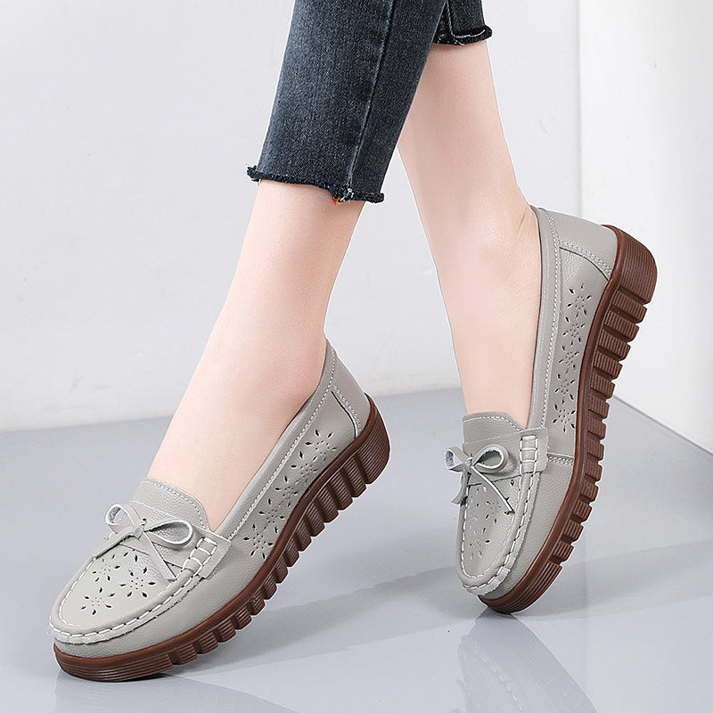 Summer Leather Breathable Women's Soft-soled Leather Shoes