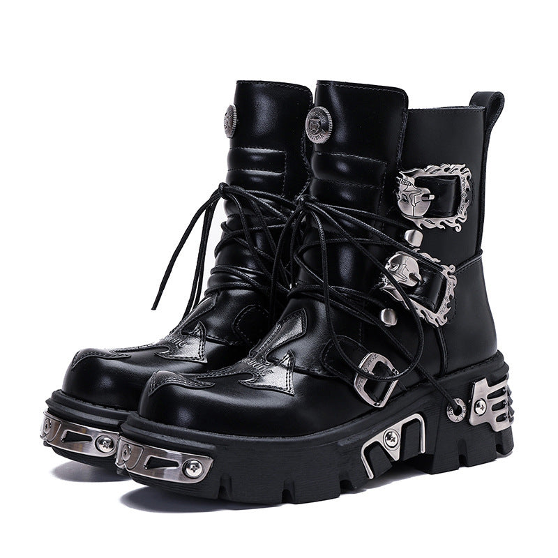 Bota de trabajo estilo punk retro e informal de caña alta