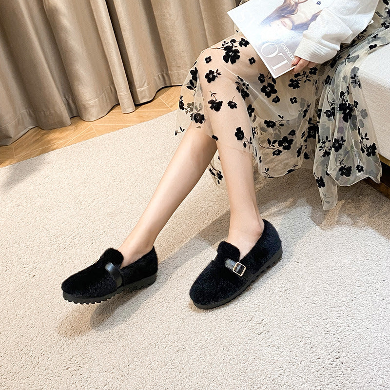 Women's Fleece-lined Platform Lamb Wool Shoes