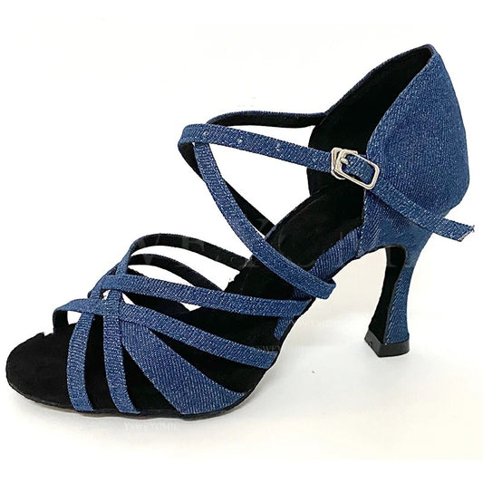 Professional Dance Shoes, Soft Denim Thick Soled Cuban Suede Shoes